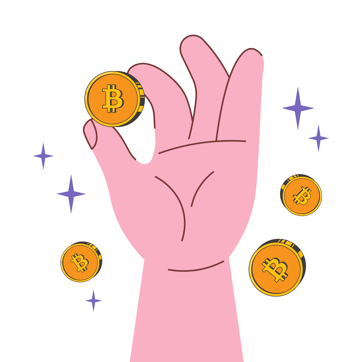 illustration of a hand holding bitcoin